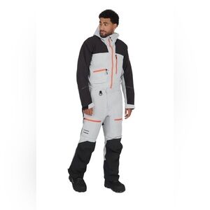 Black and Gray Ski Suit with Orange Accents